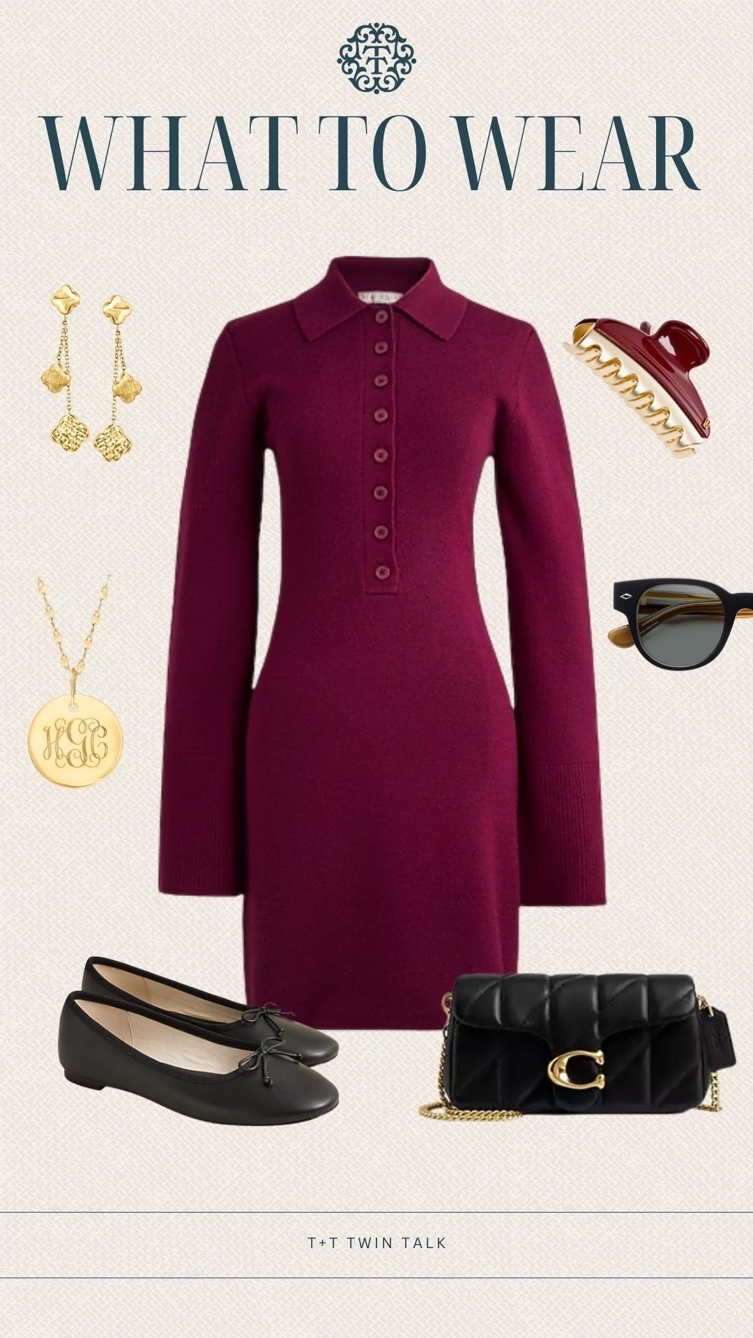 T+T, what to wear for workwear! We are loving this long sleeve maroon collared dress from J.Crew. We accessorized the look with gold jewelry from Ross Simons, the coach tabby purse, and caddis eyewear. 

#LTKSeasonal #LTKMidsize #LTKOver40