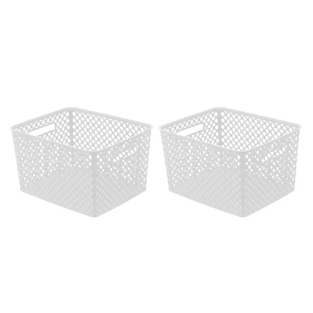 Mainstays Large Decorative Basket, 2 Pack, White | Walmart (US)