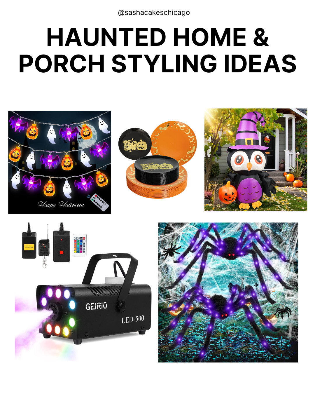 Get ready to transform your porch and yard into the ultimate haunted house experience! 🎃👻 Whether you’re welcoming trick-or-treaters or hosting a spooky evening gathering, these viral Amazon outdoor Halloween decor essentials bring all the eerie lights, smoke, and creepy accents to your outdoor space! 🕷️💜

WHAT’S FEATURED:

💜 LED Bat, Ghost & Pumpkin String Lights: Festive multicolor Halloween string lights with pumpkins, ghosts, and bats controlled by a handy remote.

🎃 Halloween Spooky Party Paper Plate Set: Stylish black and orange pumpkin-themed paper plates perfect for outdoor Halloween party treats and snacks.

🦉 Inflatable Witch Hat Owl with Pumpkin: Cute outdoor blow-up owl in a purple witch hat holding a lit-up jack-o'-lantern for front yard or porch decor.

💨 GEJRIO Portable LED Fog Machine (LED-500): High-output fog machine with customizable RGB LED color effects and wireless remote for atmospheric smoke effects.

🕷️ Giant Light-Up Purple Spiders with Webbing: Eye-catching hairy giant spiders with glowing purple LED legs and spiderwebs for porch railing or lawn decor.

✨ MORE Haunted Home & Porch Decor: Check out all the tagged items below for matching lawn stakes, porch signs, and spooky door wreaths! Tap any item below to shop directly.

As an Amazon Associate, I earn from qualifying purchases. 

 #LTKSeasonal #LTKHome