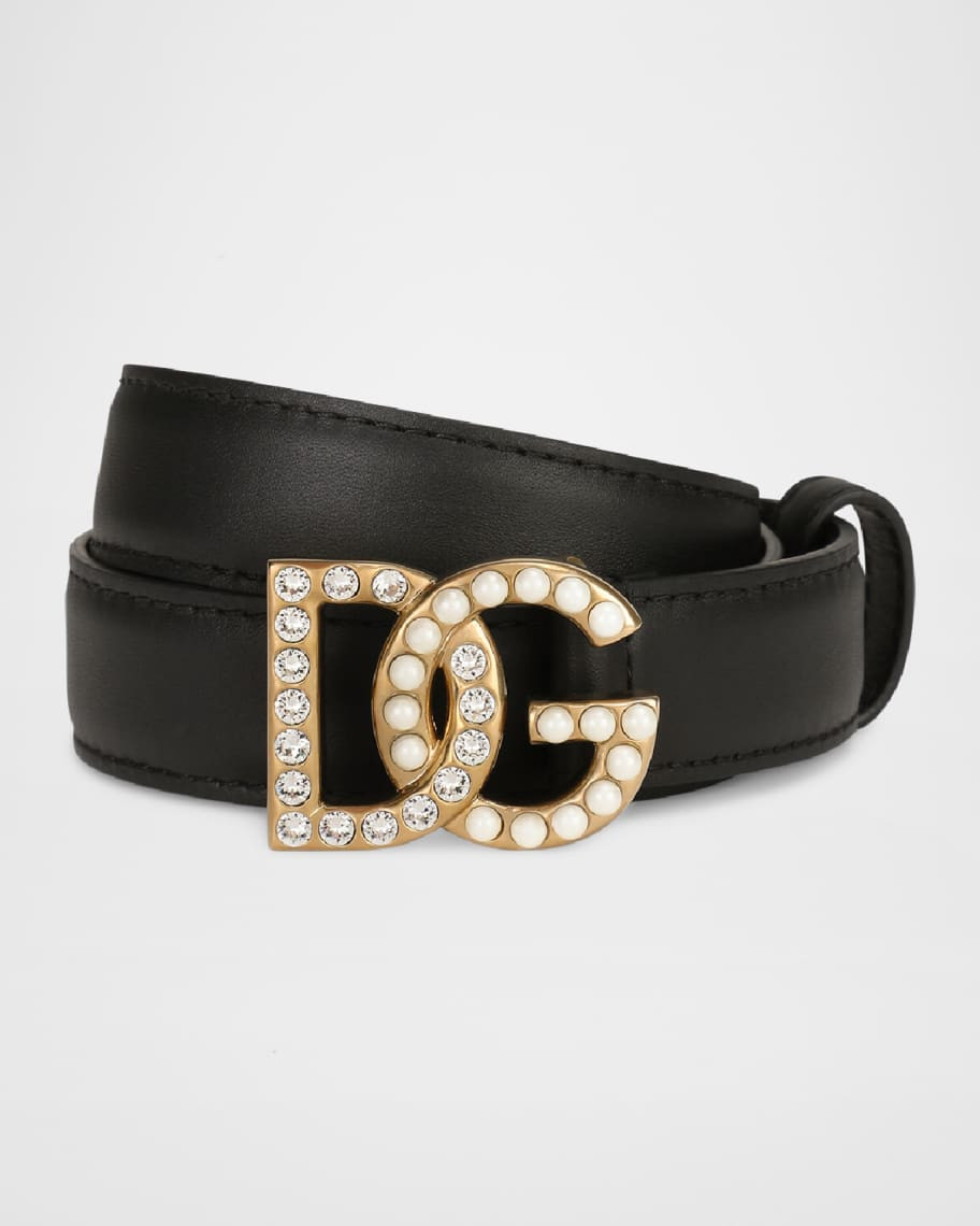 Dolce&Gabbana DG Swarovski Crystal & Pearl Leather Belt | Neiman Marcus