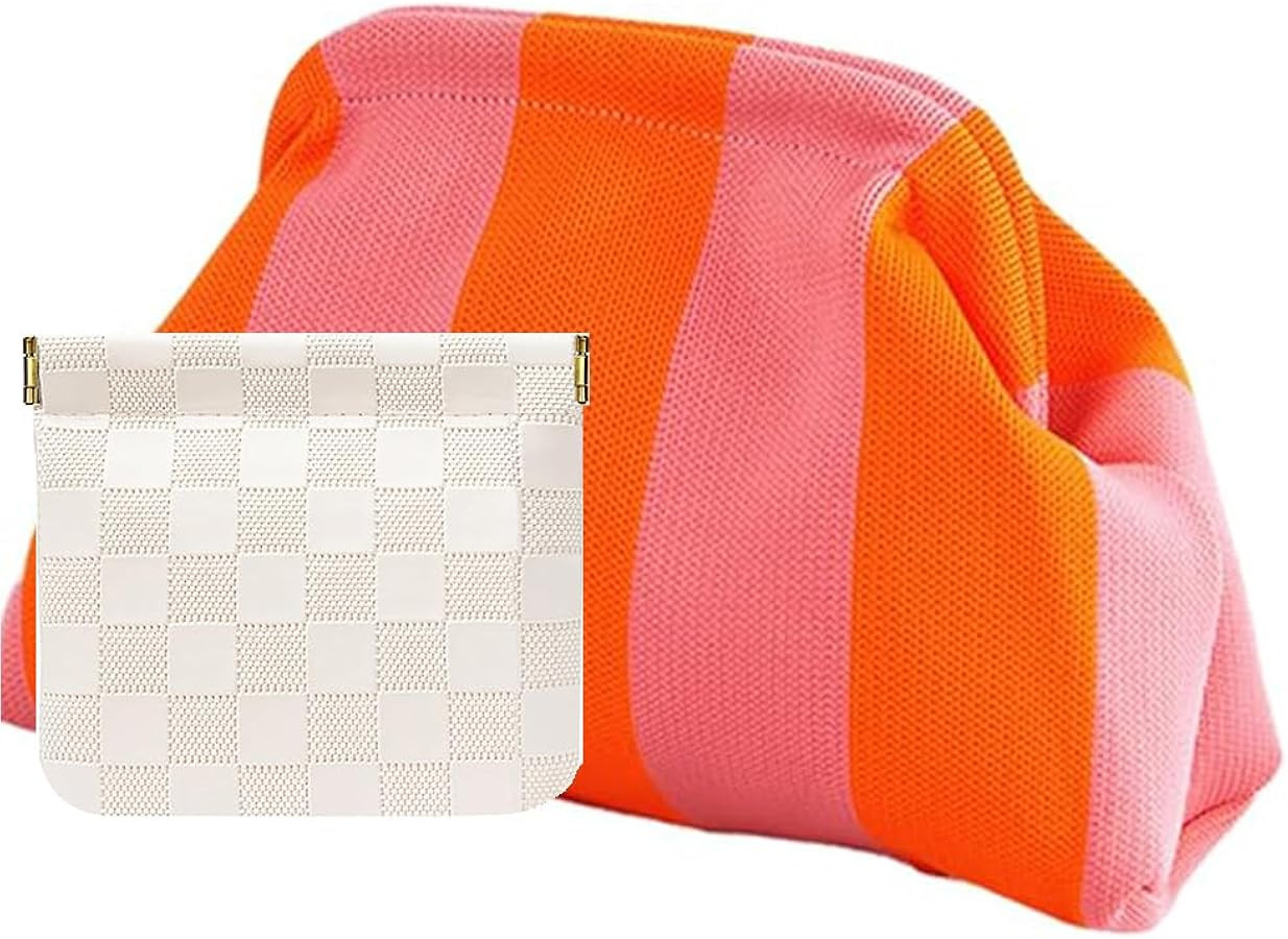 Clutch Purses for Women,Woven Crochet Bag&Cosmetic Bag Dumpling Striped Cloud Purse Evening Handb... | Amazon (US)