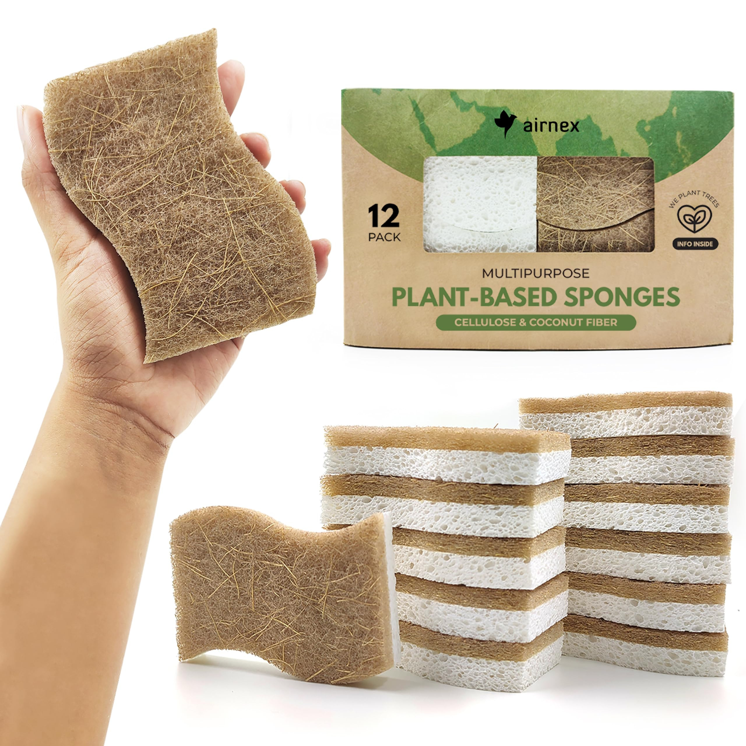 Natural Kitchen Sponge - Biodegradable Compostable Cellulose and Coconut Scrubber Sponge - Pack o... | Amazon (US)