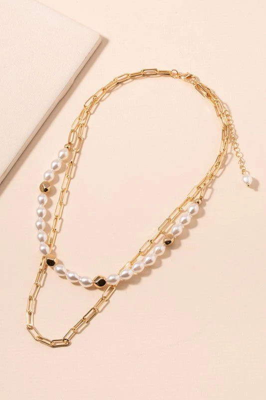 Layered Pearl Chain Necklace - Gold | Petal & Pup (US)