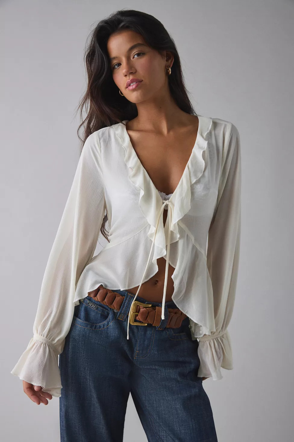 Kimchi Blue Dream Catcher Ruffle Bell Sleeve Flyaway Blouse | Urban Outfitters (US and RoW)