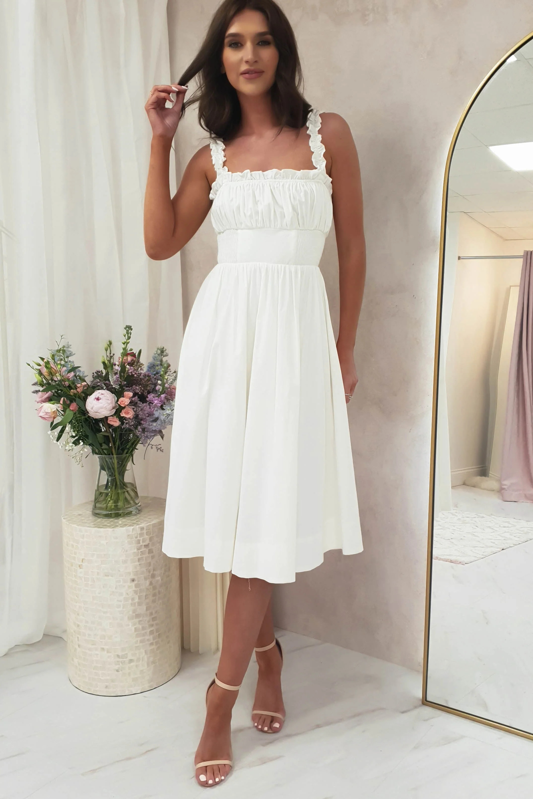 Betty Skater Midi Dress | White | Oh Hello Clothing