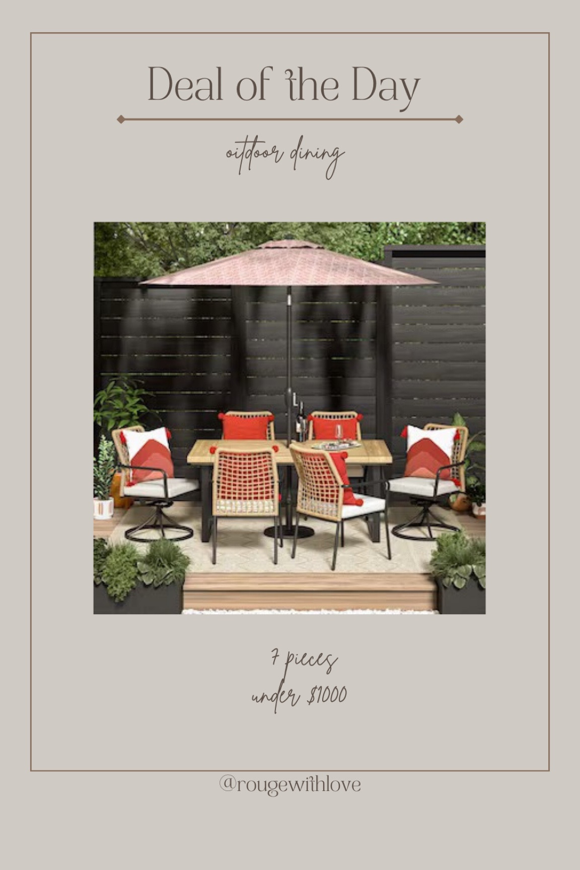 Saw in store and so good in person!

Lowe’s
Outdoor dining
Dining chair
Dining table


#LTKFind #LTKhome #LTKSeasonal