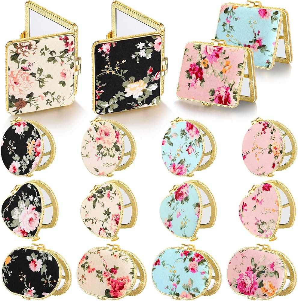 Blulu 16 Pcs Compact Mirrors for Purse Bulk Small Flower Pocket Mirror Vintage Portable Floral Fo... | Amazon (US)