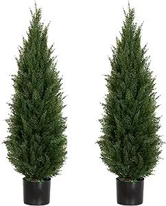 3.5ft(42”) Artificial Cedar Topiary Tree Potted Plants UV Resistant Leaves Outdoor Artificial S... | Amazon (US)