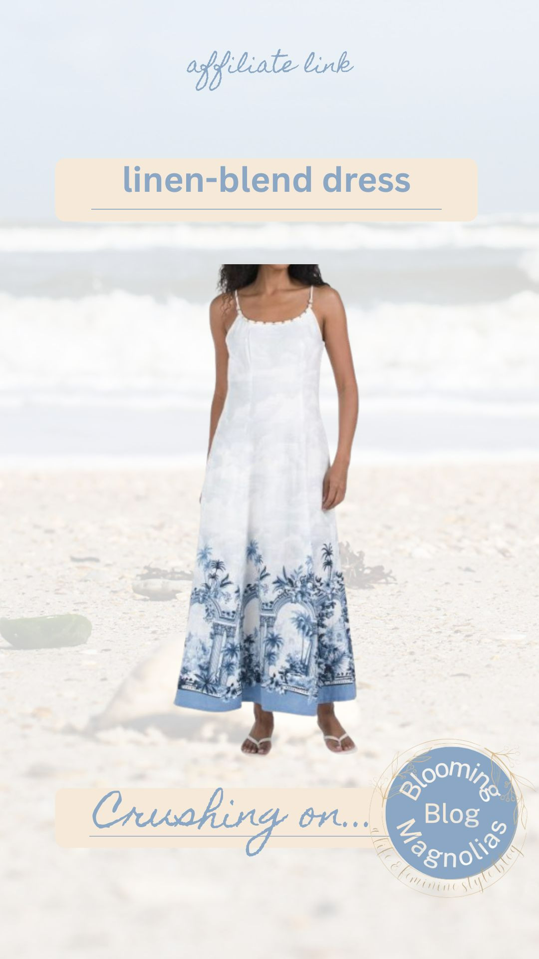 Lovely linen-blend blue and white spring dress.  

 