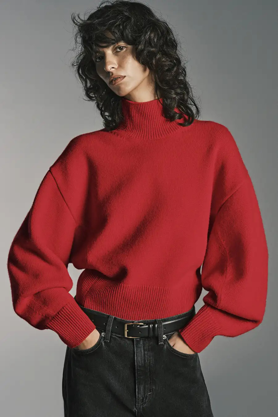 FUNNEL-NECK WAISTED WOOL JUMPER - RED - COS | COS UK