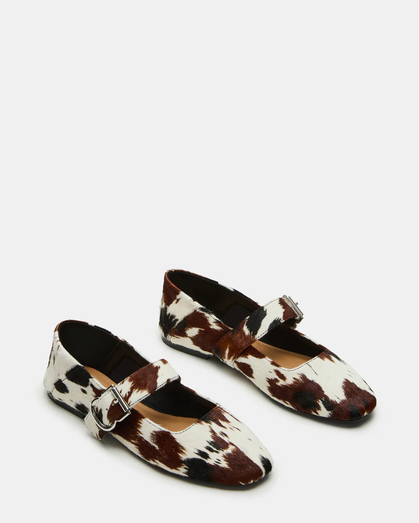JENNI Brown Cow Print Square-Toe Mary Jane Ballet Flat | Women's Flats | Steve Madden (US)