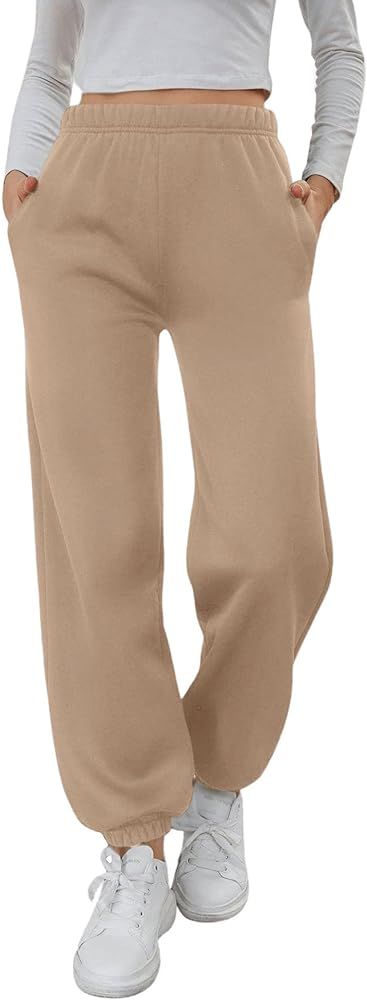 SweatyRocks Women's Elastic High Waist Sweatpants Workout Pocket Jogger Pants | Amazon (US)