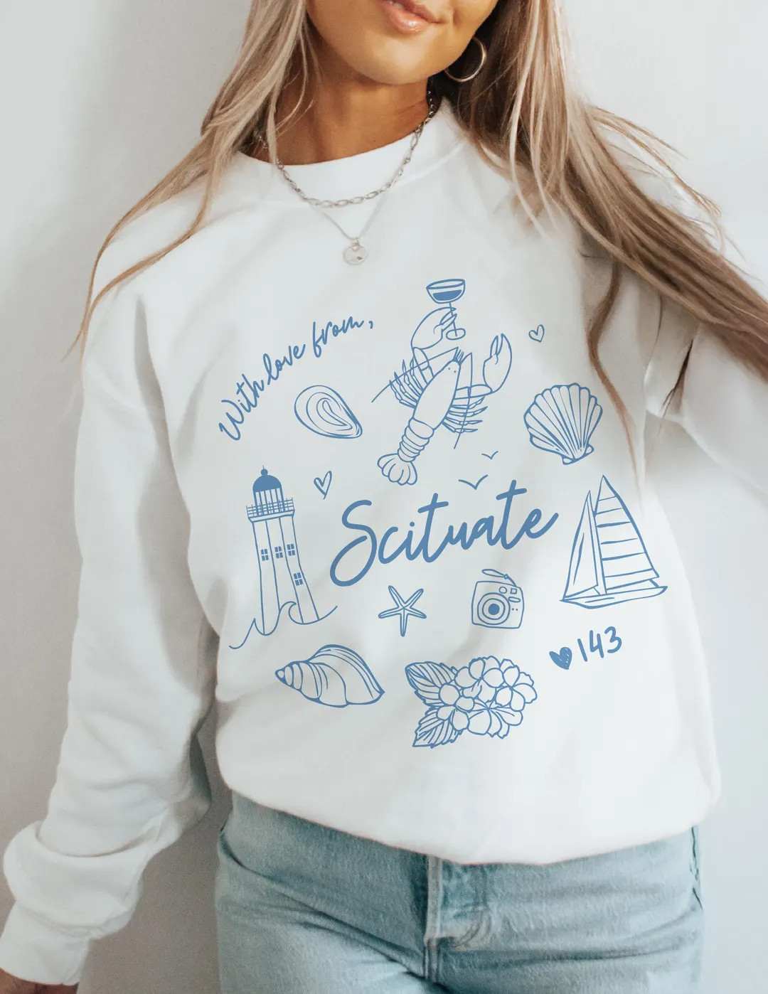 With Love From Scituate Crewneck Unisex Lobster Scituate Lighthouse 143 Sailing Seashell Lobster ... | Etsy (US)