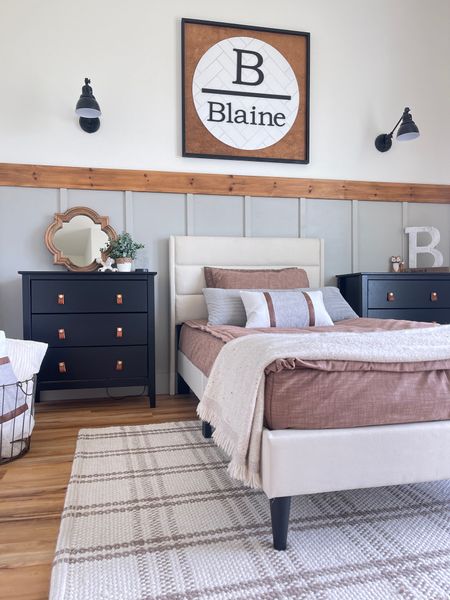 Blaine got a upgrade from a toddler room to a big boy room! This style of room will be able to grow with him and he’s so in love with the bedding!! More info on my insta stories! 

Boys room, big boy room, kids bedroom, wayfair, amazon home, target home, rug, night stands, wall lights, pillows, farmhouse bedroom, bedding 

#LTKhome #LTKfamily #LTKkids