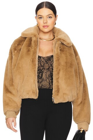 Good American Faux Fur Collared Coat in Warm Caramel003 from Revolve.com | Revolve Clothing (Global)