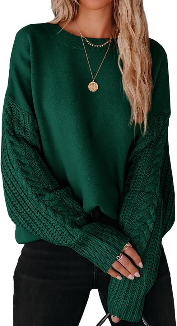 ZESICA Women's Fall Long Sleeve Crew Neck Solid Color Cable Knit Chunky Casual Oversized Pullover... | Amazon (US)