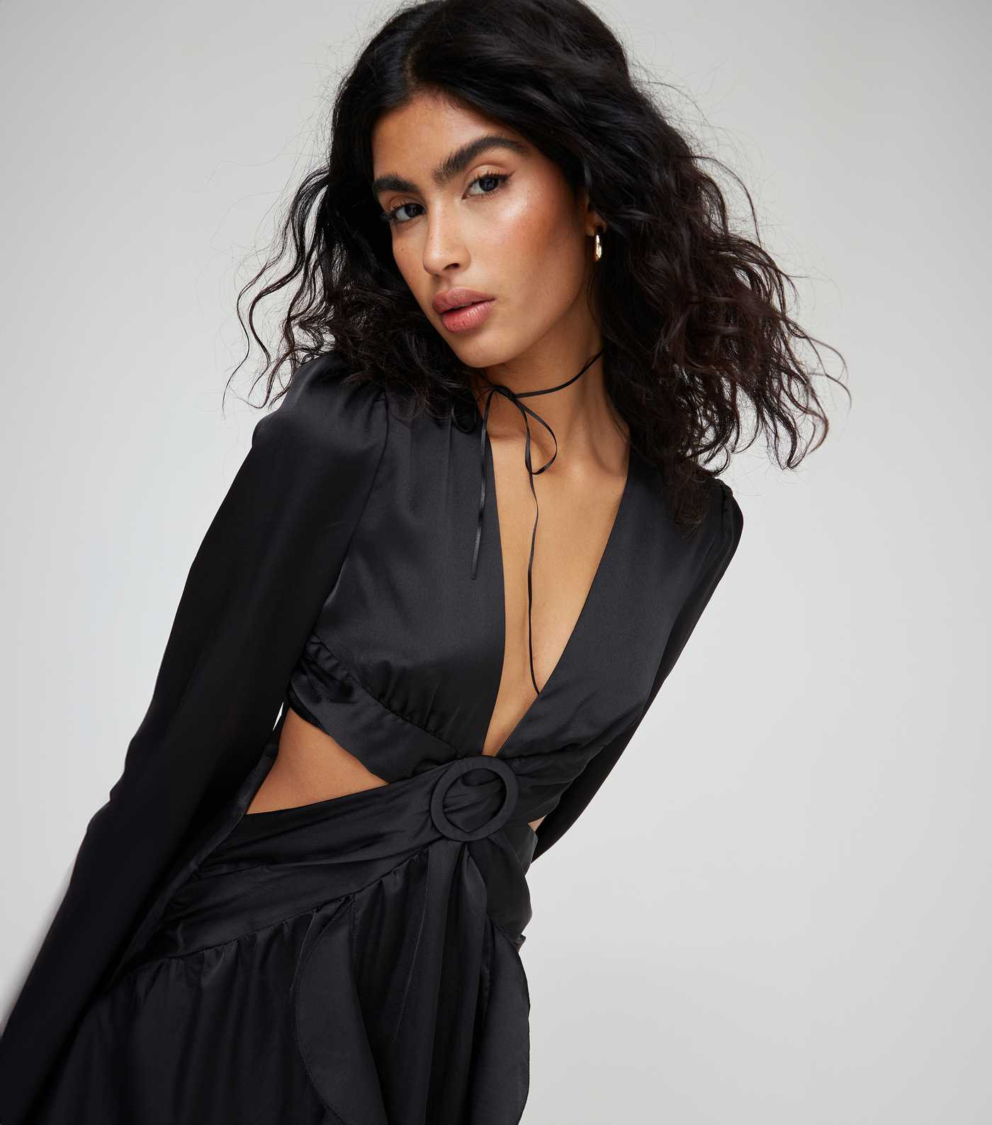 WKNDGIRL Black Satin Ruffle Maxi Dress | New Look | New Look (UK)