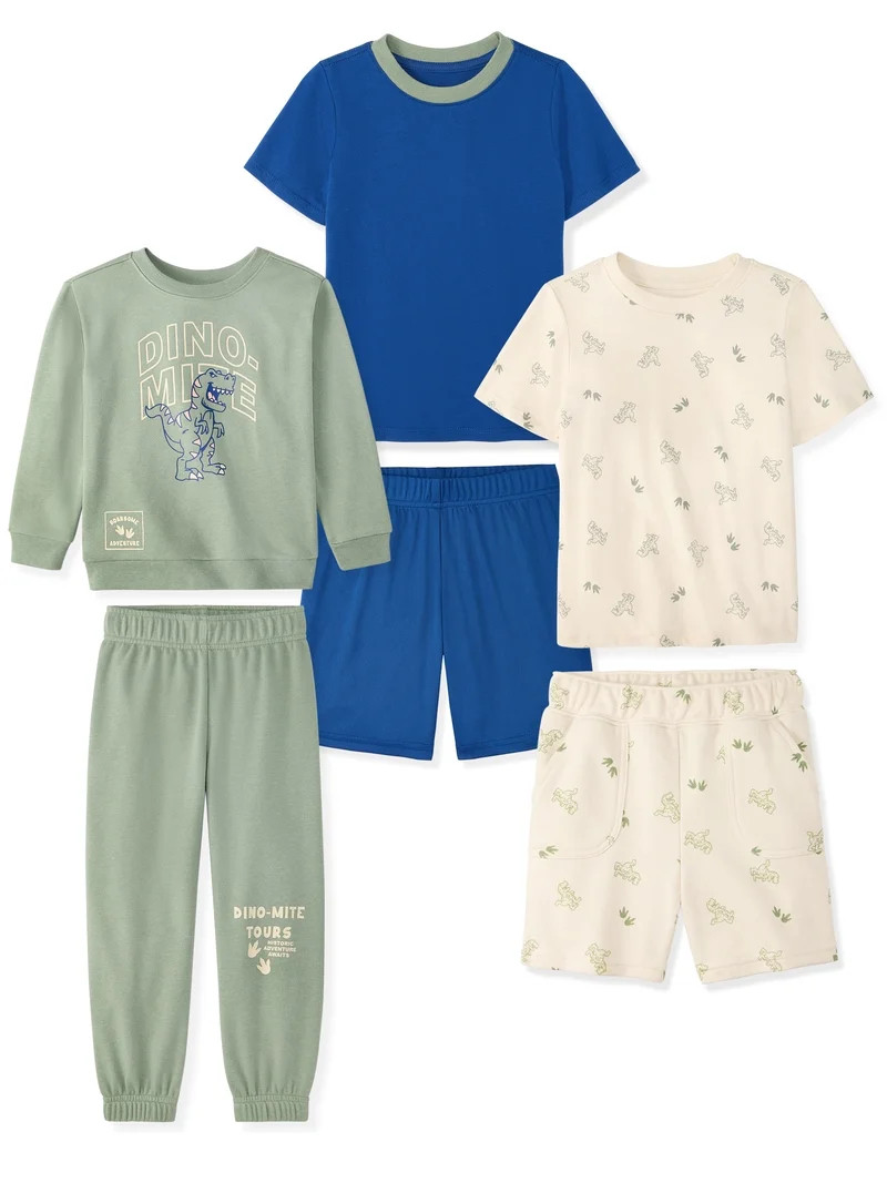 Garanimals Baby & Toddler Boy Cotton 6-Piece Outfit Sets,Graphic Tops & Pull-On Bottoms, 18M–6T | Walmart (US)