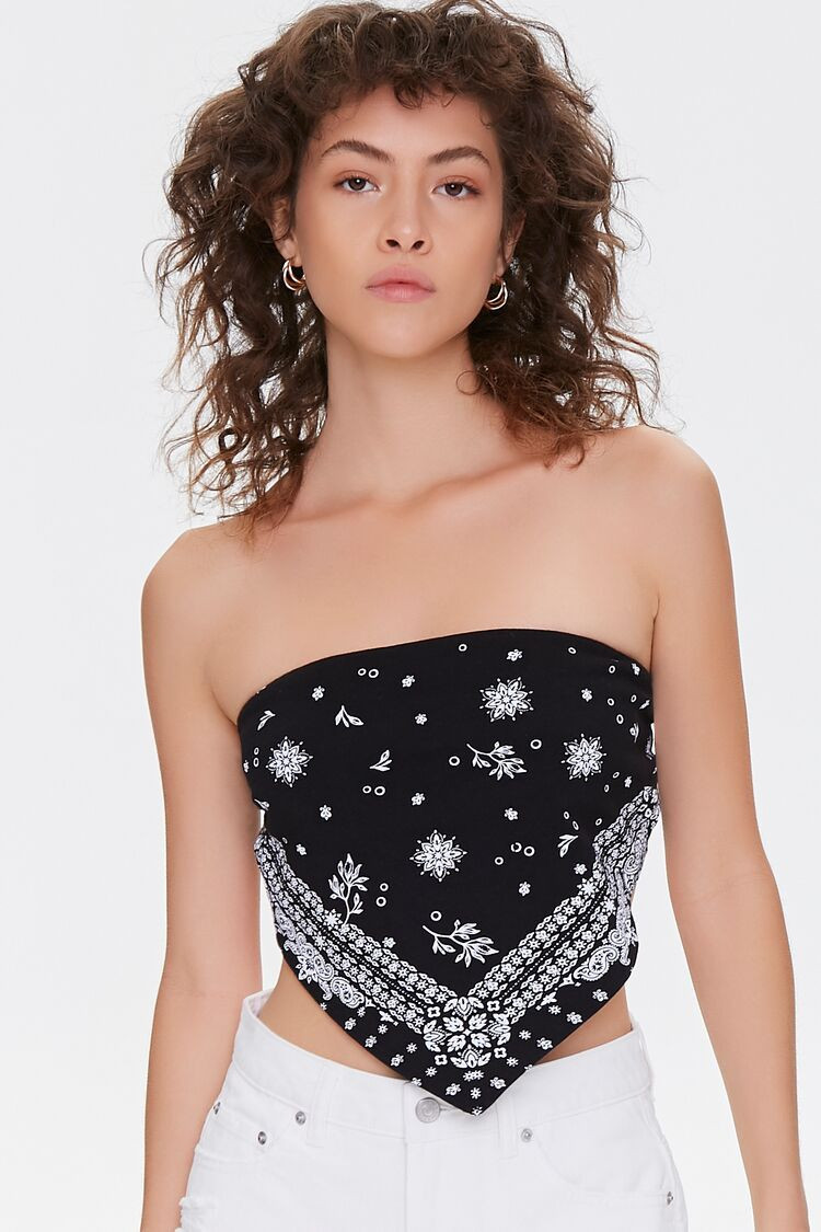 Bandana Tube Top in Black/White Medium | Forever 21 (US)