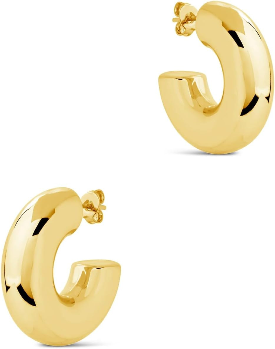 CONRAN KREMIX Waterproof Chunky Gold Hoops Earrings for Women Non Tarnish, Thick Gold Plated Circle Open Hoop,Lightweight Hollow Earrings Trendy | Amazon (US)