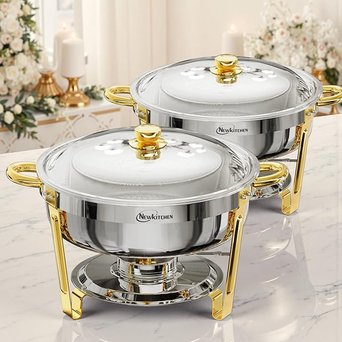 Chafing Dishes for Buffet 2 Pack, 6QT Round Chafing Dishes for Buffet [Elegant Gold and Silver Co... | Amazon (US)
