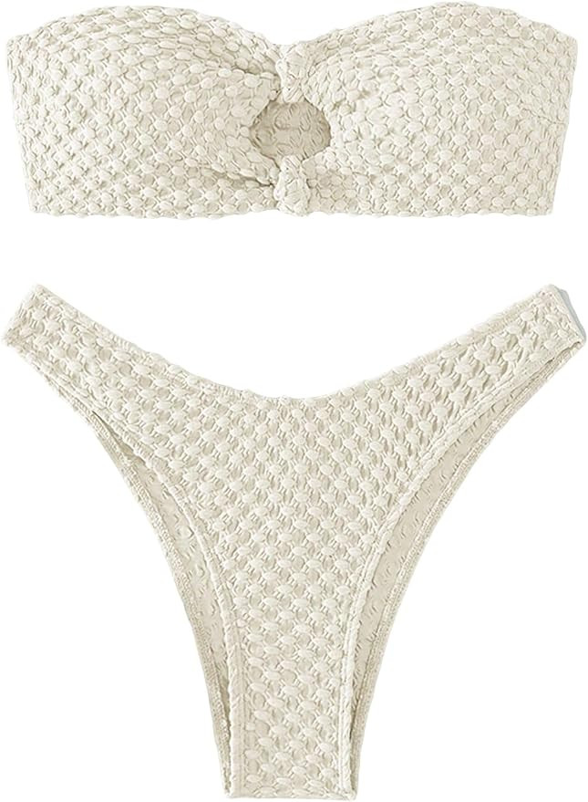 SHENHE Women's 2 Piece Strapless O Ring High Cut Bandeau Swimsuit Bathing Suit Bikini Sets | Amazon (US)