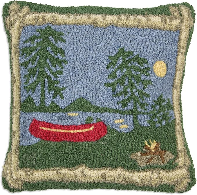 Artist-Designed Campfire Hand-Hooked Wool Decorative Throw Pillow (18” x 18”) Lake & Lodge Pi... | Amazon (US)