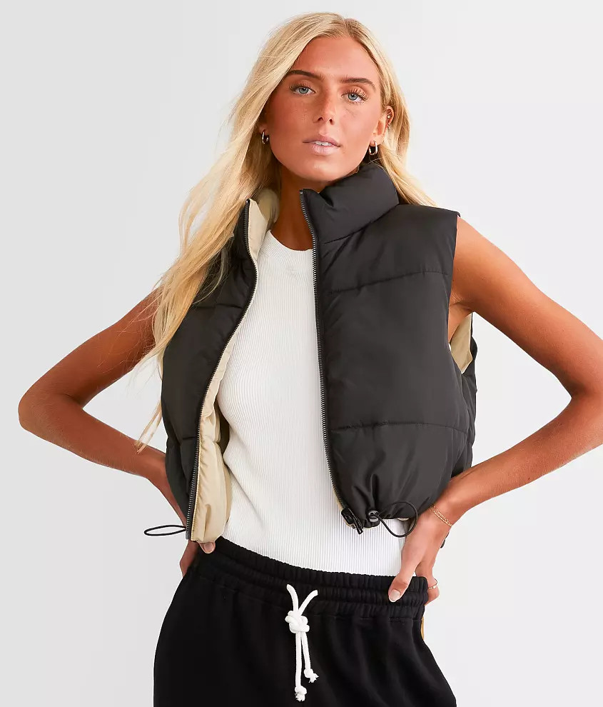 Reversible Cropped Puffer Vest | Buckle