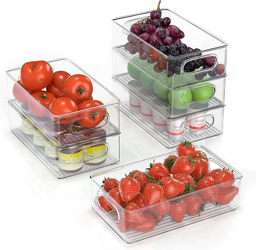 Finew Stackable Fridge Storage Organiser Set of 6, Clear Refrigerator Storage Boxes Bins, Transpa... | Amazon (UK)