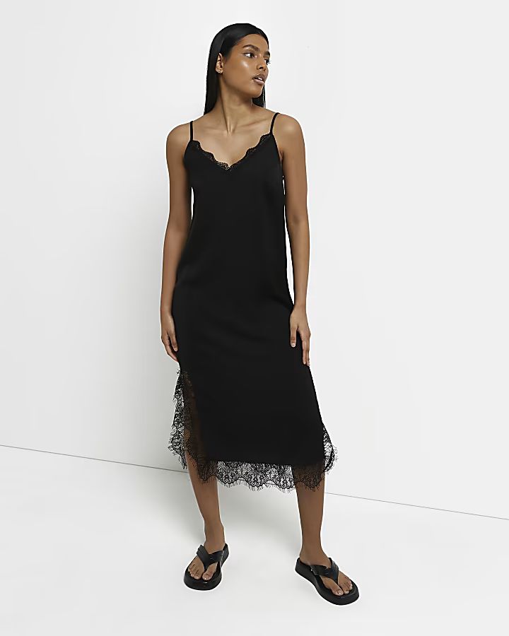 Black lace slip midi dress | River Island (UK & IE)