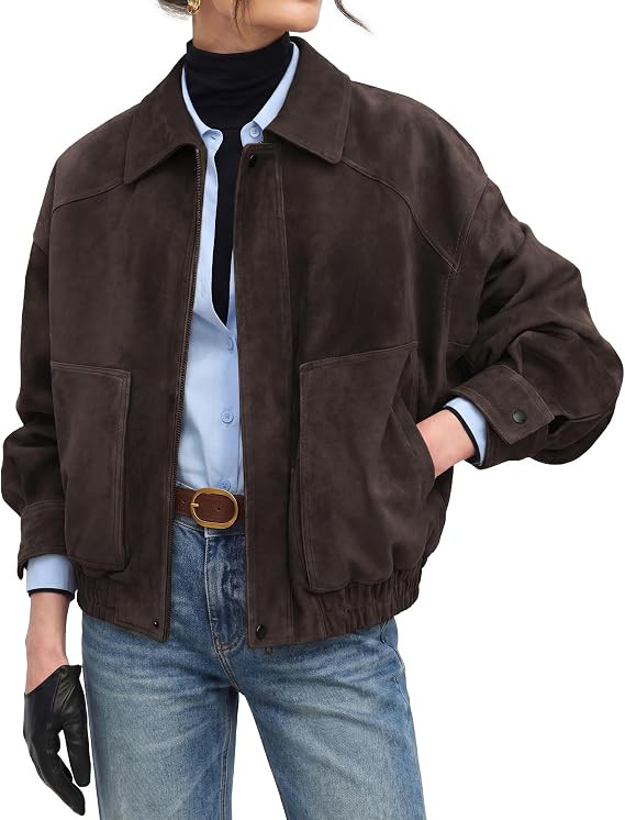GRACE KARIN Women's Faux Suede Jacket Fall Long Sleeve Coat | Amazon (US)