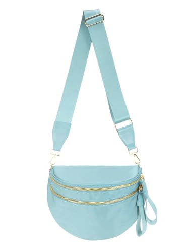 Pure Colour Crossbody Bag Bum Bag for Women,Spacious Purse Fanny Packs Belt Bag,Oversized Bum Bag (Colour Bum Bag-Ice Blue) | Amazon (US)