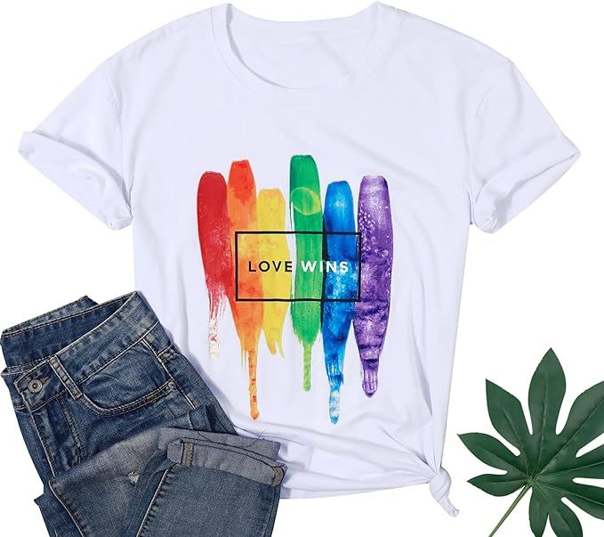 Pride Shirt Women Rainbow Graphic Shirt LGBT Equality Shirts Funny Love Wins Letter Print Tee Top... | Amazon (US)