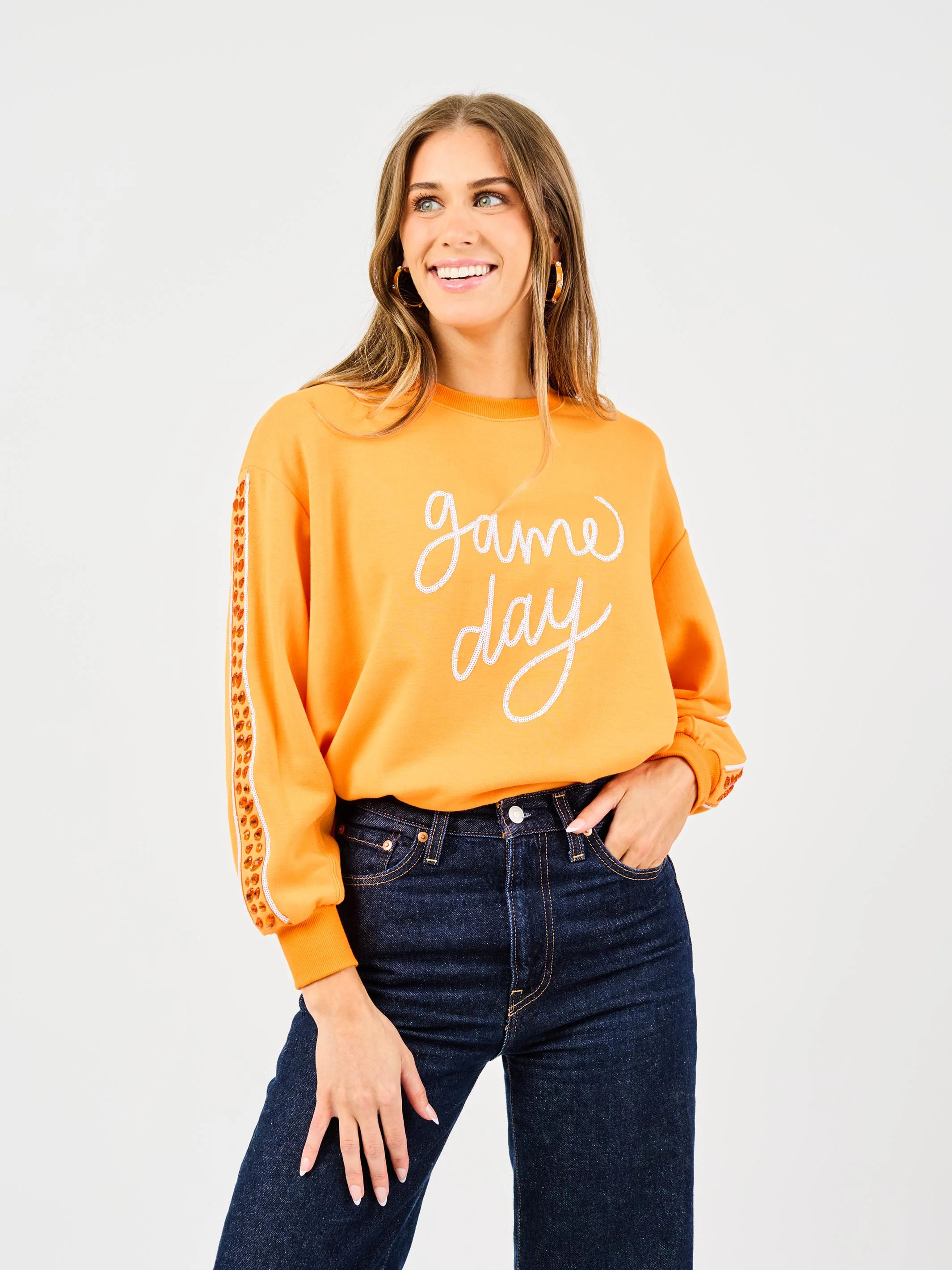 Sarah Sweatshirt | Gameday Orange + White | Mary Square