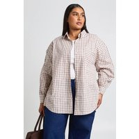 boohoo Women's Plus Check Oversized Shirt in Burgundy | Size: 18 | Denim/Polyurethane | boohoo (US & Canada)