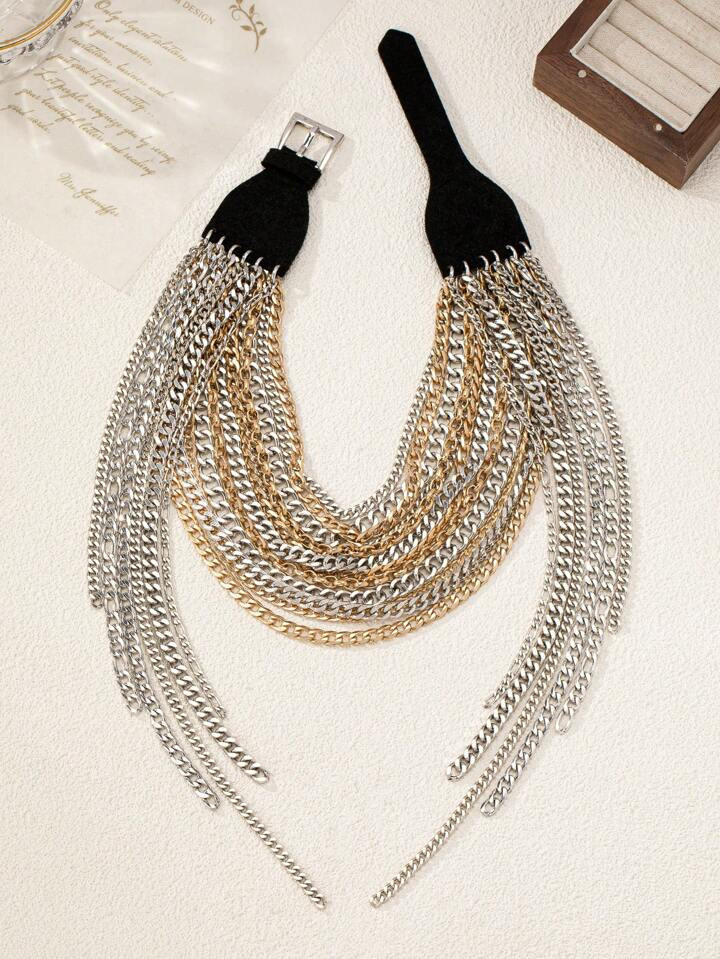 1pc New Arrival French Retro Design Multilayer Chain & Tassel Statement Necklace, Versatile & Fashionable Women Pendant Necklace | SHEIN
