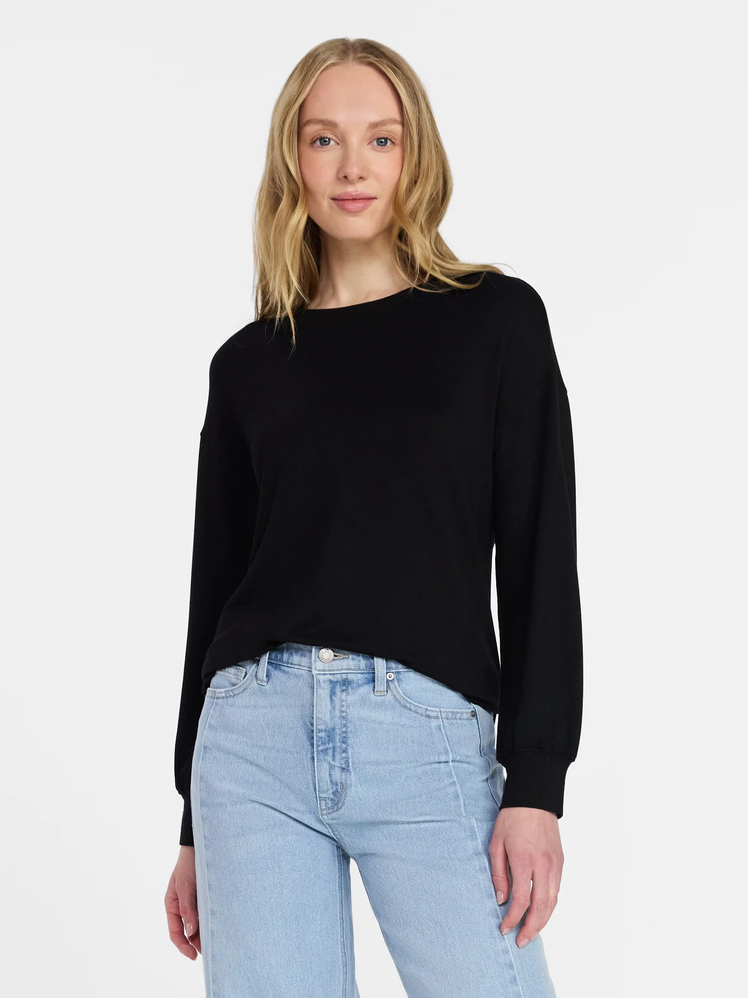 Time and Tru Women's French Terry Tunic Top with Long Sleeves, Sizes XS-XXXL | Walmart (US)