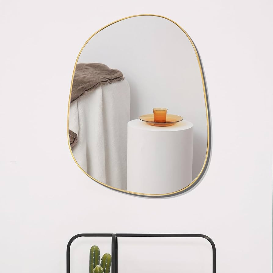ELEHUME Asymmetrical Mirror for Wall Decor 27"*35", Modern Gold Framed Wall Mirror for Living Roo... | Amazon (US)