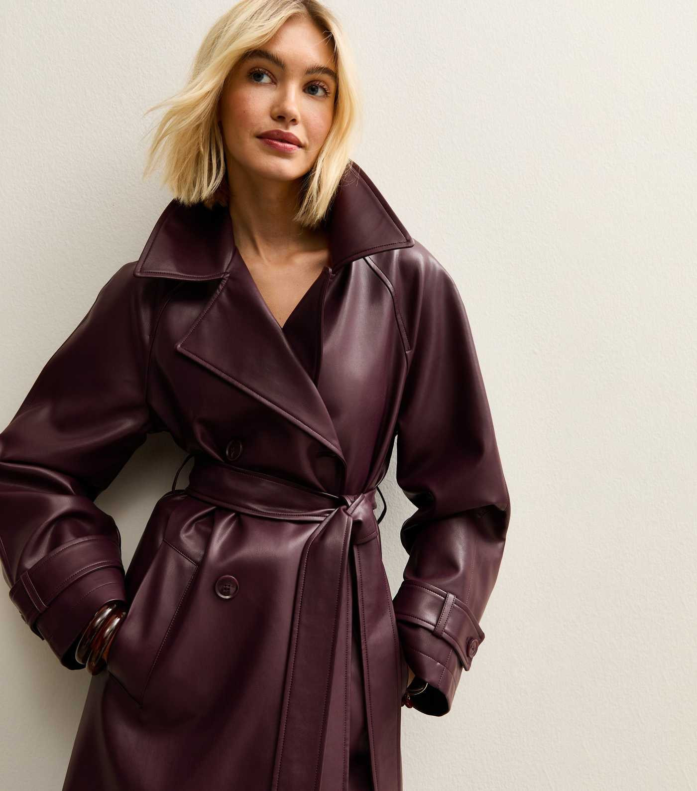 Burgundy Faux Leather Trench Coat | New Look | New Look (UK)