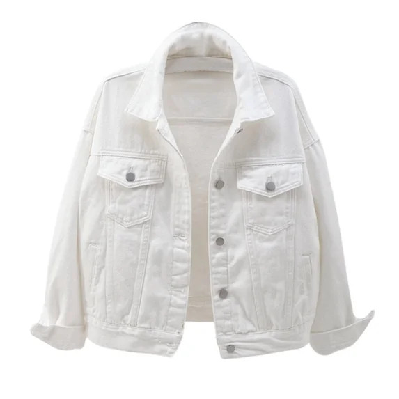 Women's Solid Color Denim Jacket Relaxed Fit Trucker Jacket | Walmart (US)