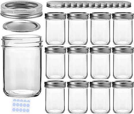 KAMOTA Mason Jars, 8 oz Glass Jars With Regular Lids and Bands, Ideal for Jam, Honey, Wedding Fav... | Amazon (US)