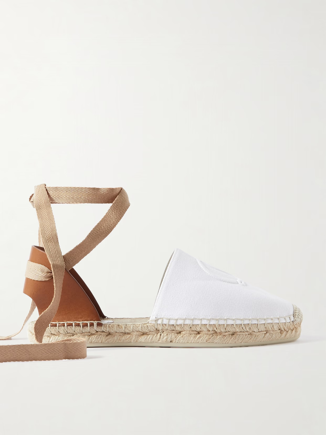 Christian Louboutin - Nanou Lace Tie-detailed Grosgrain-trimmed Leather And Canvas Espadrilles - White | NET-A-PORTER (US)
