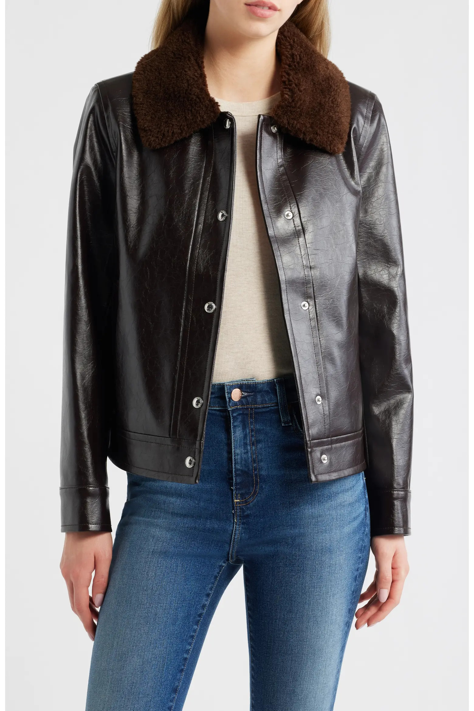 Slim Fit Faux Leather Jacket With Faux Fur Collar (Women) | Nordstrom | Nordstrom
