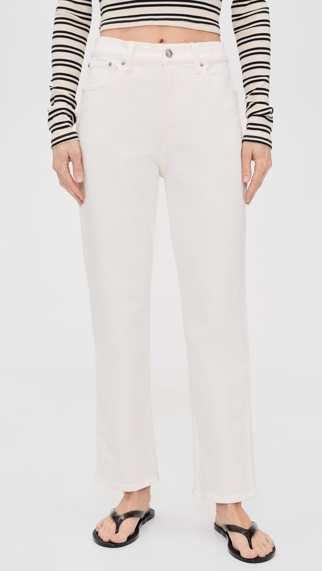 The Petite Longline Straight Jean in Tile White | Shopbop