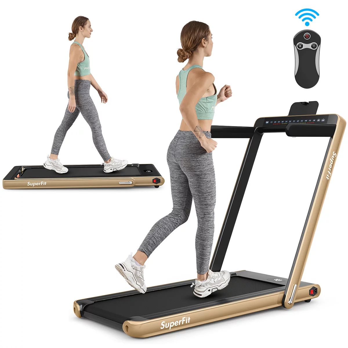 SuperFit 2.25HP 2 in 1 Dual Display Folding Treadmill Jogging Machine W/APP Control Yellow - Walm... | Walmart (US)