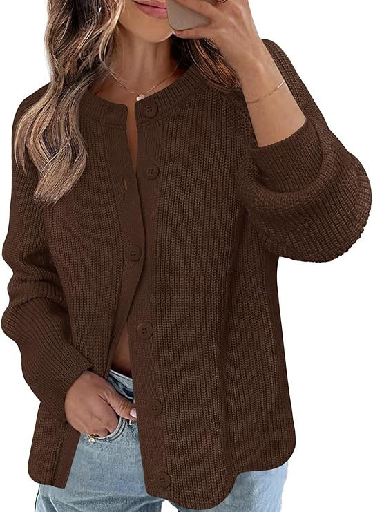 MEROKEETY Women's Winter Fall Long Sleeve Cardigan Sweater 2025 Crew Neck Button Open Front Chunk... | Amazon (US)