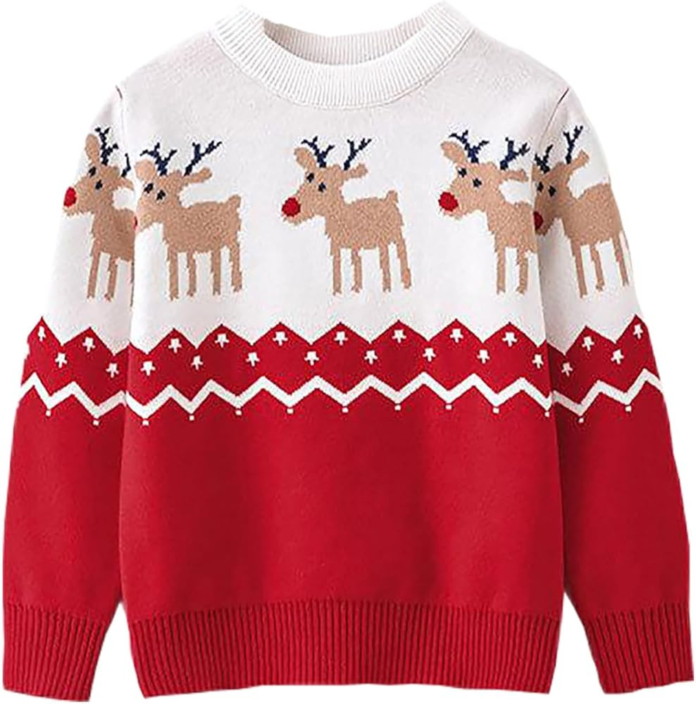 HILEELANG Toddler Boy Girl Christmas Sweater Pullover Reindeer Elk Snowman Sweatshirts Tops | Amazon (US)
