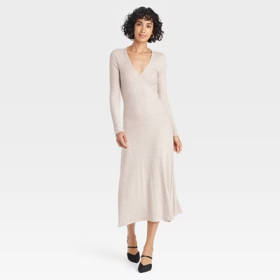 Women's Long Sleeve Midi A-Line Dress - A New Day™ Tan XS | Target