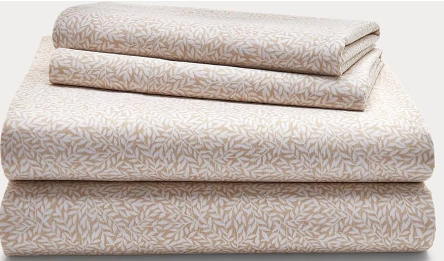 Lauren Ralph Lauren Leaf Print 230-Thread-Count 100% Cotton 4 pc Sheet Set (tan, King) | Amazon (US)