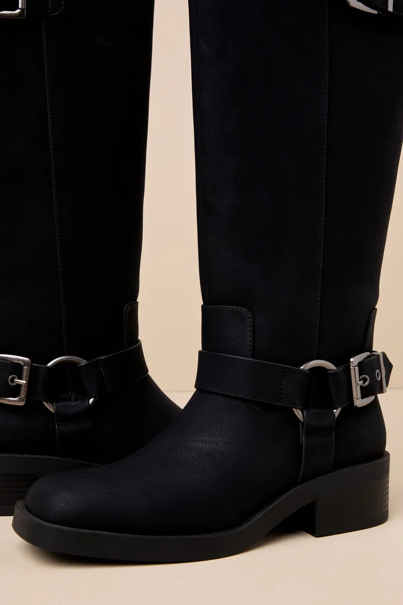 Vinson Black Knee-High Moto Boots | Lulus